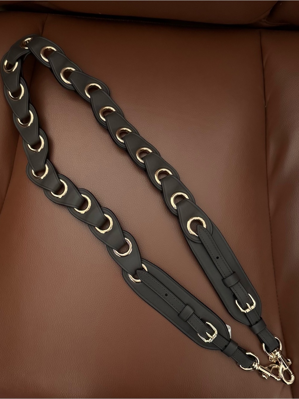 Coach Black Leather Chain-Link Bag Strap with Gold Hardware